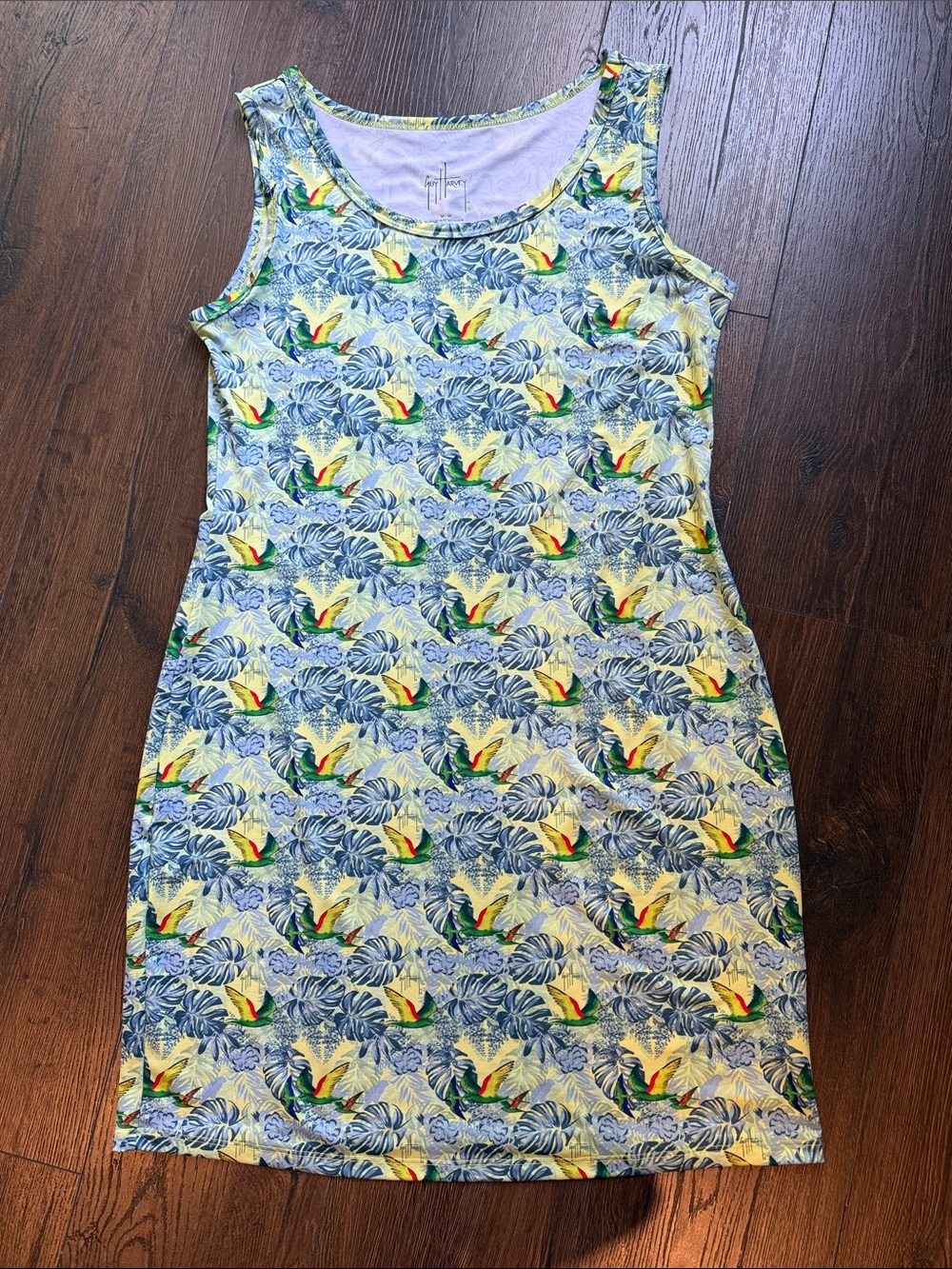 Guy Harvey Yellow and Blue Tropical Parrot Tank Dress Medium